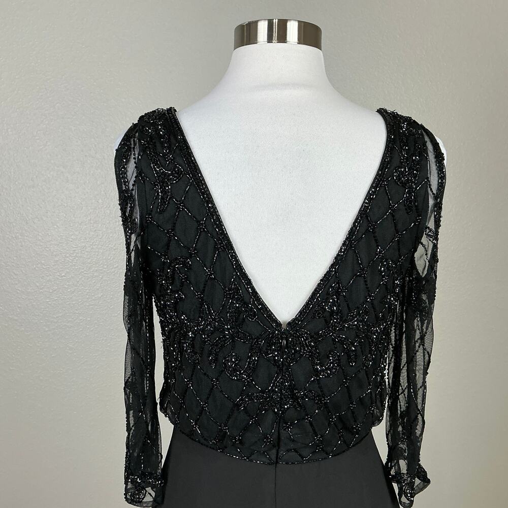 JKara Women's Beaded Cold Shoulder Long A-Line Evening Gown Black Size 4 Dress - Picture 9 of 11